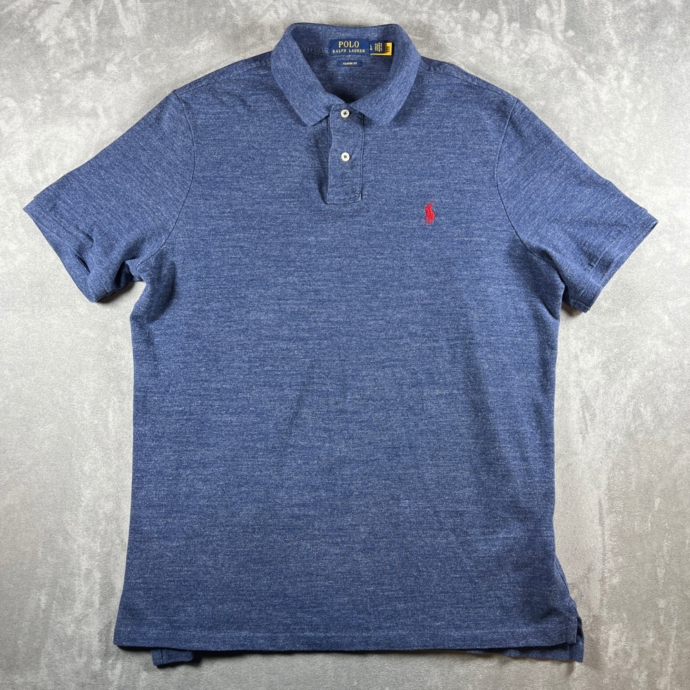 Polo Ralph Lauren Mens Classic Fit Polo Shirt Large Heather Blue Red Pony Logo